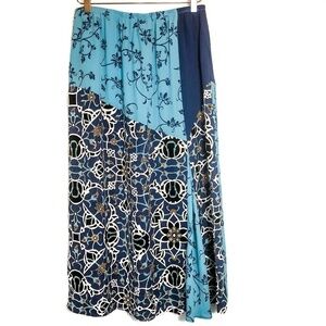 August Max Silk Floral Maxi Skirt Blue